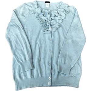 J.Crew S Fit Merino Wool Ruffle Cardigan Sweater Women Seafoam Button Front